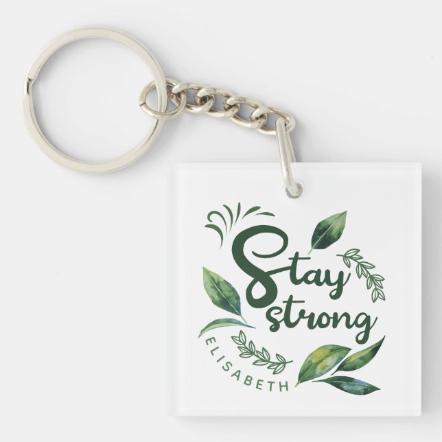 Personalized Inspirational Quote with Green Leaves Key Ring (Front)