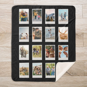 Personalized Instant Film 16 Photo Collage Sherpa Blanket