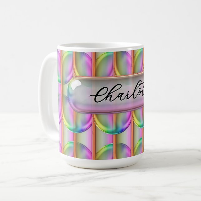 Personalized Iridescent Glass Custom Name Modern Coffee Mug (Front Left)