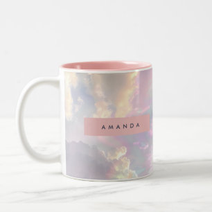 Personalized Iridescent Pastel Cloud Sky Two-Tone Coffee Mug