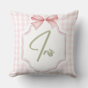 Personalized Iris Baby Girl Nursery Art Pink Bow Cushion