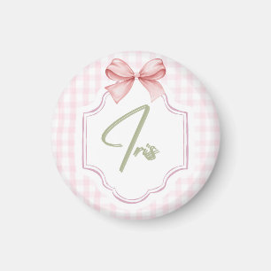 Personalized Iris Baby Girl Nursery Art Pink Bow Magnet