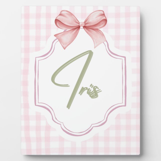 Personalized Iris Baby Girl Nursery Art Pink Bow Plaque (Front)
