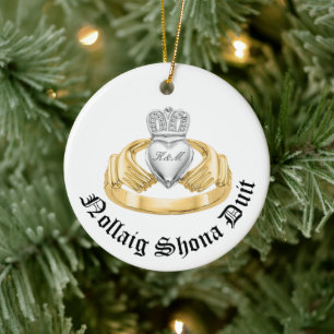 Personalized Irish Claddagh - Nollaig Shona Duit Ceramic Ornament