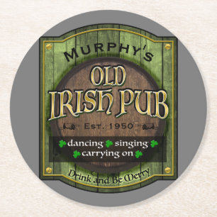 Personalized,  Irish Pub Sign Round Paper Coaster