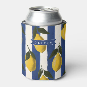Personalized Italian Lemon Stripe Coastal  Can Cooler