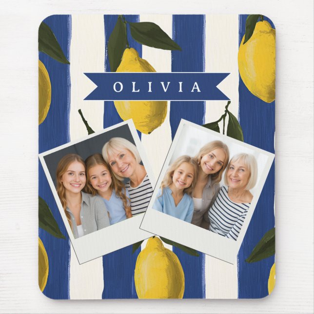 Personalized Italian Lemon Stripe Coastal  Mouse Pad (Front)