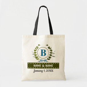 Personalized Ivy Wreath Wedding Date Monogram B Tote Bag