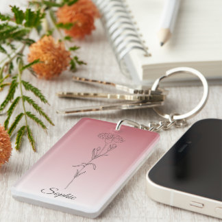 Personalized January Birth Flower Carnation Key Ring