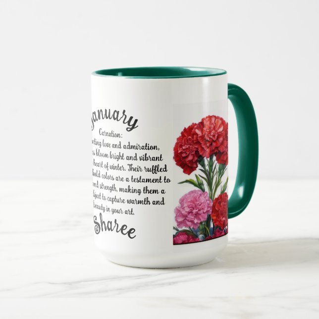 Personalized January Birth Flower Mug  (Front Right)