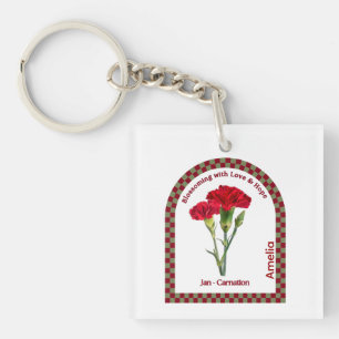 Personalized January Birth Month Flower Key Ring