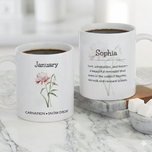 Personalized January Birth Month Flower Large Coffee Mug