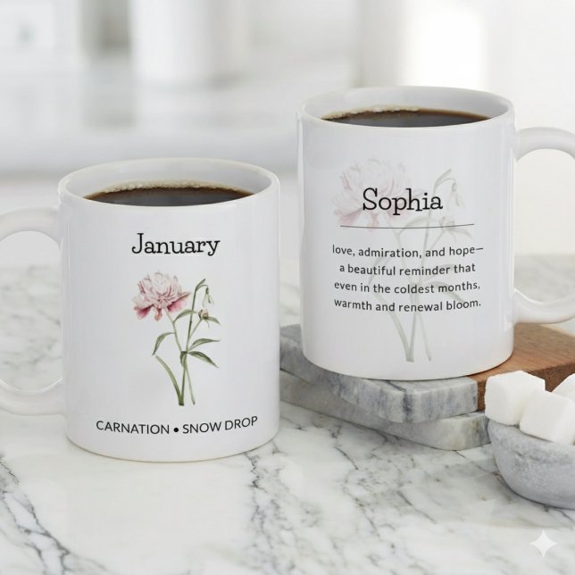 Personalized January Birth Month Flower Large Coffee Mug (Personalized January Birth Month Flower Giant Coffee Mug)