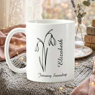 Personalized January Birthday Snowdrop Floral Coffee Mug
