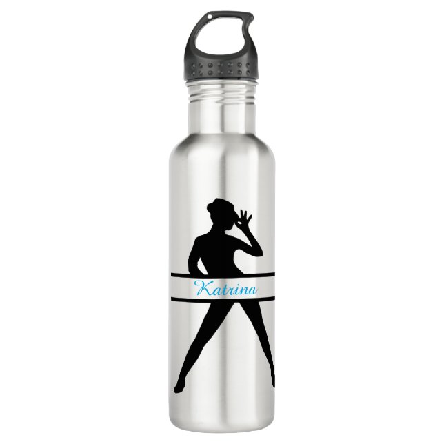 Personalized Jazz Dancer Silhouette Water Bottle (Front)