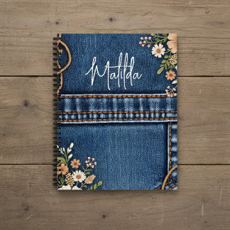 Personalized jeans and florals  notebook
