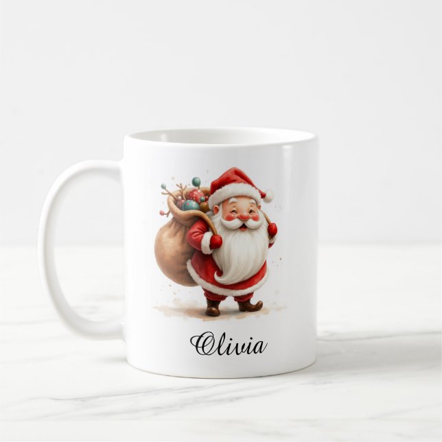 Personalized Jolly Santa Claus Coffee Mug (Left)