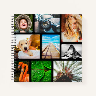 Personalized Journal 18 Photo Collage Black Frame
