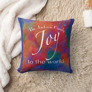 Personalized Joy To The World Red Christmas Cushion