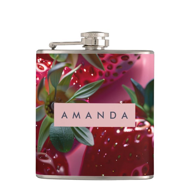 Personalized Juicy Strawberry Bliss Hip Flask (Front)