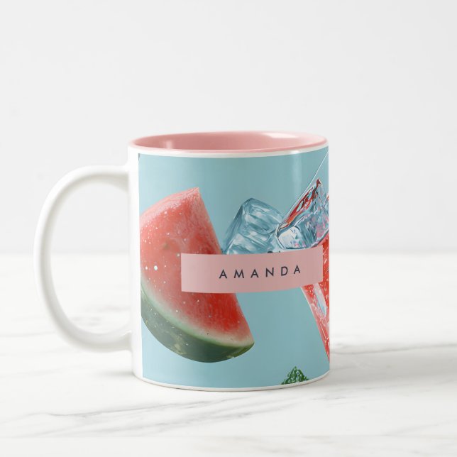 Personalized Juicy Watermelon Mint Sparkle Two-Tone Coffee Mug (Left)