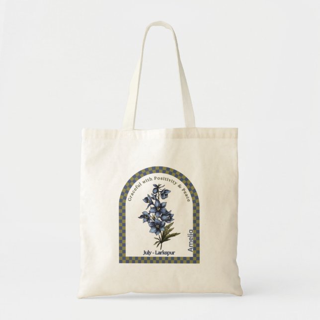 Personalized July Birth Month Flower Tote Bag (Front)