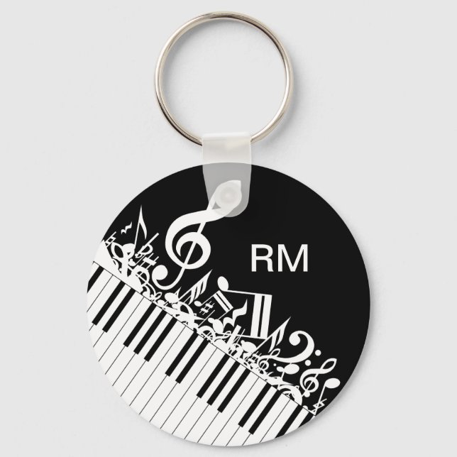 Personalized Jumbled Musical Notes and Piano Keys Key Ring (Front)