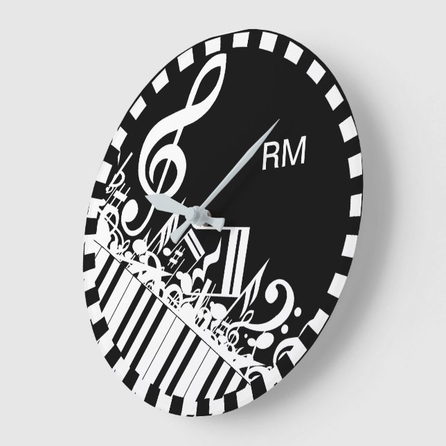 Personalized Jumbled Musical Notes and Piano Keys Large Clock (Angle)