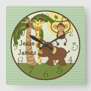 Personalized Jungle Babies Animals Nursery Clock