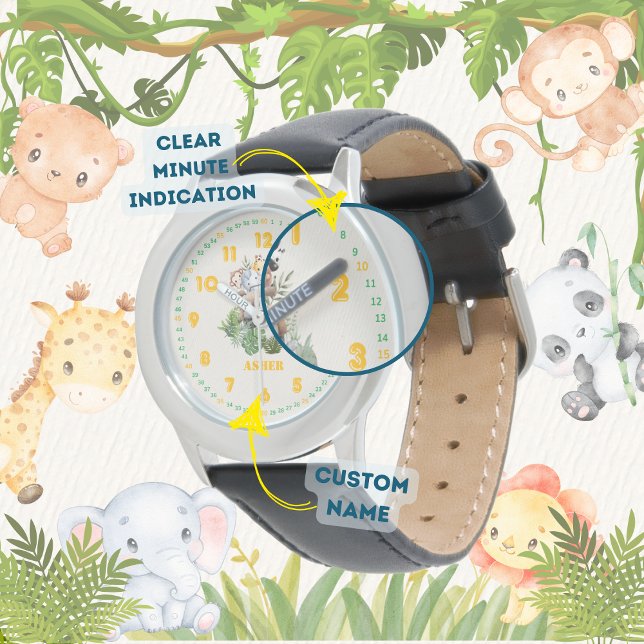 Personalized Jungle Safari Learn to Tell Time Kids Watch (Creator Uploaded)