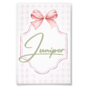 Personalized Juniper Baby Girl Nursery BowGingham  Photo Print