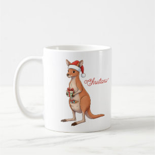 Personalized Kangaroo With Santa Hat Christmas Coffee Mug