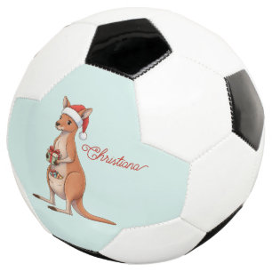 Personalized Kangaroo With Santa Hat Christmas Soccer Ball