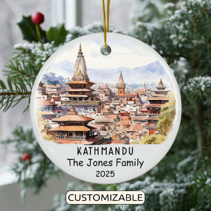 Personalized Kathmandu Ornament, Nepal Ceramic Ornament
