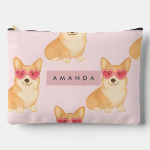 Personalized Kawaii Corgi with Heart Sunglasses Accessory Pouch