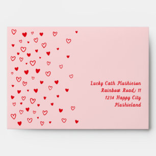 Personalized Kawaii Cute Red Hearts Pastel Address Envelope