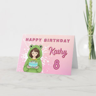 Personalized Kawaii Frog Hoodie Girl Birthday Card