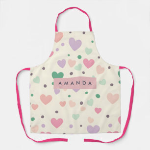 Personalized Kawaii Pastel Hearts & Dots Apron