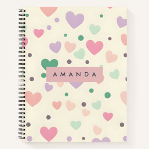 Personalized Kawaii Pastel Hearts & Dots Notebook