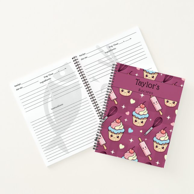 Personalized Kawaii  Pink Purple Keepsake Recipe  Notebook (Inside)