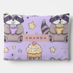 Personalized Kawaii Raccoons with Cupcakes Pattern Accessory Pouch