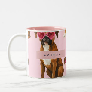 Personalized Kawaii Trendy Boxer Dog Two-Tone Coffee Mug