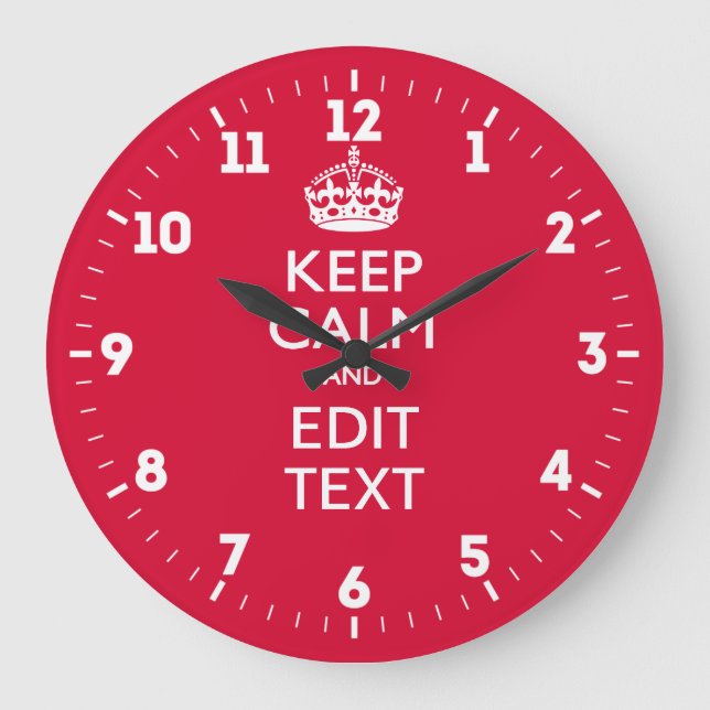 Personalized Keep Calm And Have Your Text on Red Large Clock (Front)