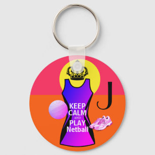 Personalized Keep Calm and Play Netball Key Ring