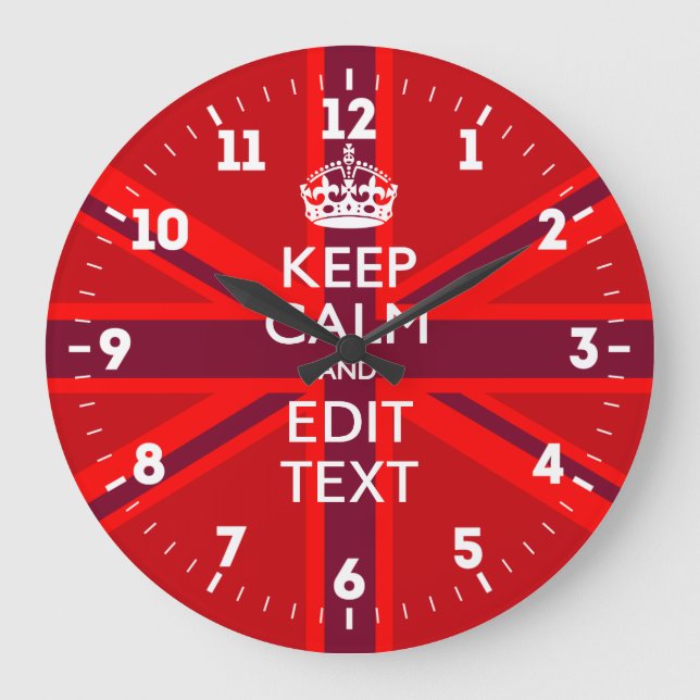 Personalized Keep Calm Your Text UK Flag Red Large Clock (Front)