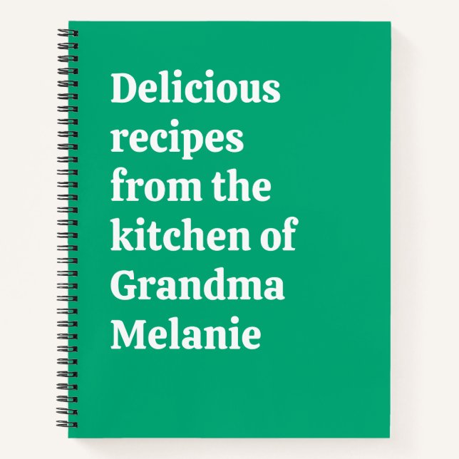 Personalized Keepsake Green Grandma Recipe Notebook (Front)