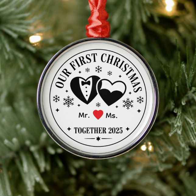 Personalized Keepsake Our First Christmas Mr & Ms Metal Ornament (Tree)
