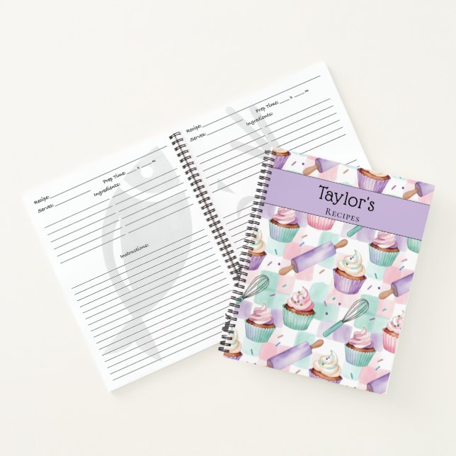 Personalized Keepsake Recipes Lavender Teal Cakes Notebook (Inside)