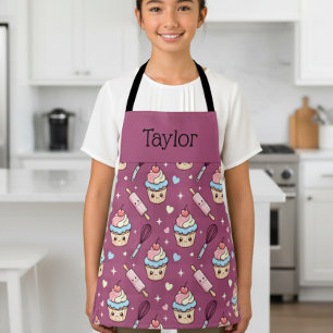 Personalized Kids Apron Kawaii Pink PurpleCupcake