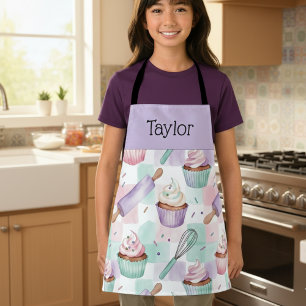 Personalized Kids Apron Lavender Cupcake Mom Me